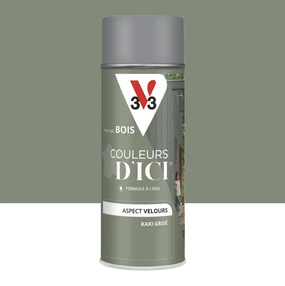 Aérosol Peinture pour Bois Extérieurs V33 Couleurs d'ICI Velours Kaki grisé