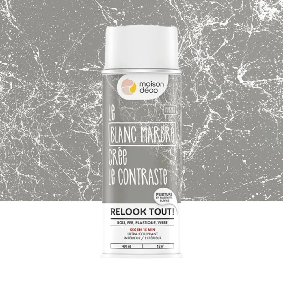 Bombe de peinture MAISON DECO Blanc marbré