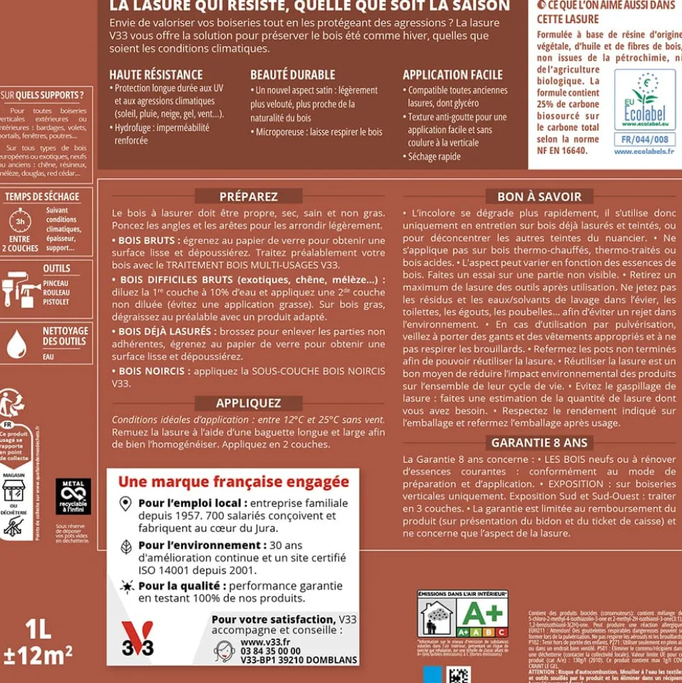 Lasure 8 ans V33 Haute Saison Rouge Basque
