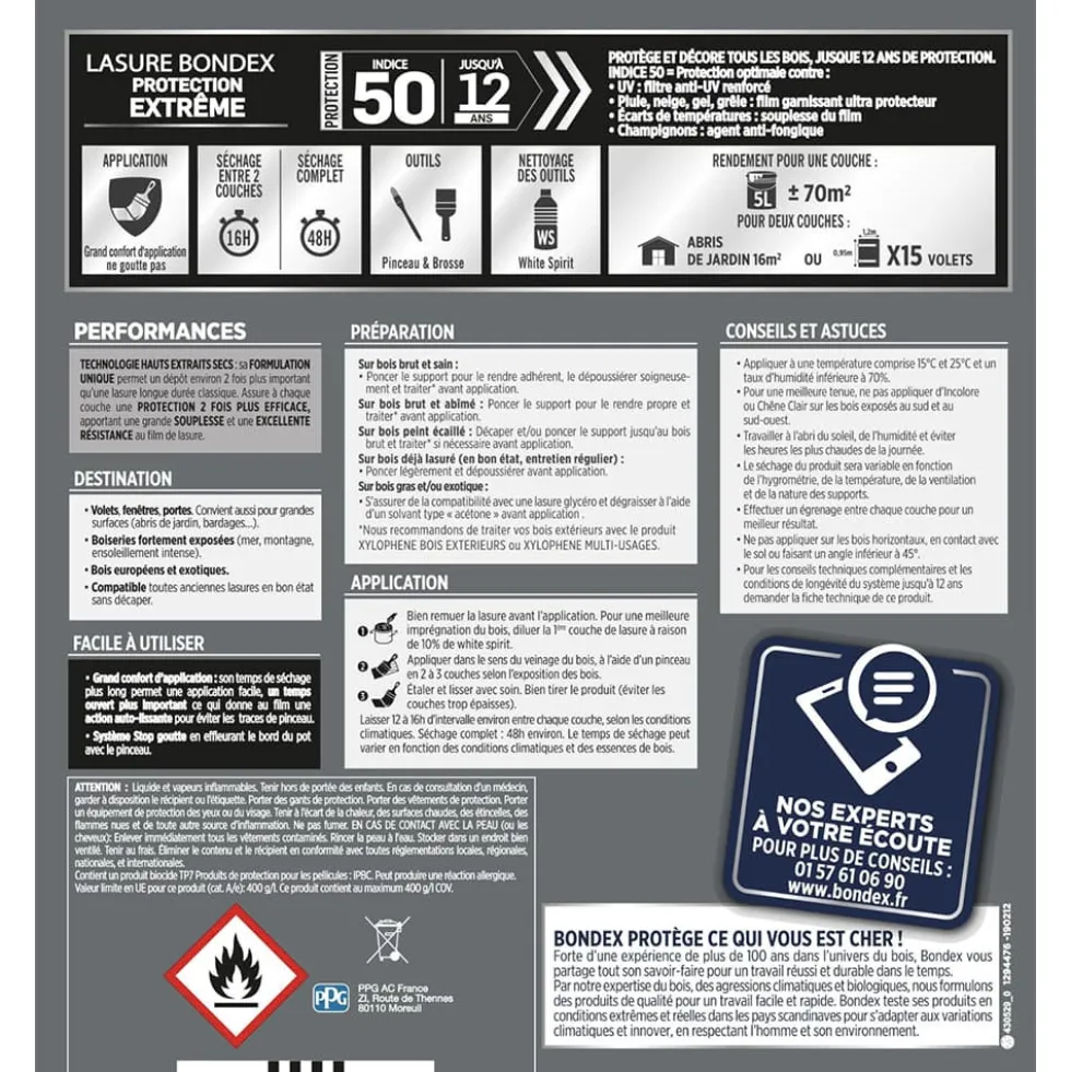Lasure BONDEX Protection Extrême 12 ans Teck