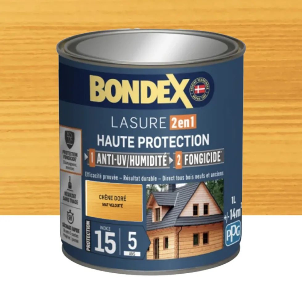 Lasure 2en1 BONDEX Haute Protection 5ans Chêne doré Mat velouté