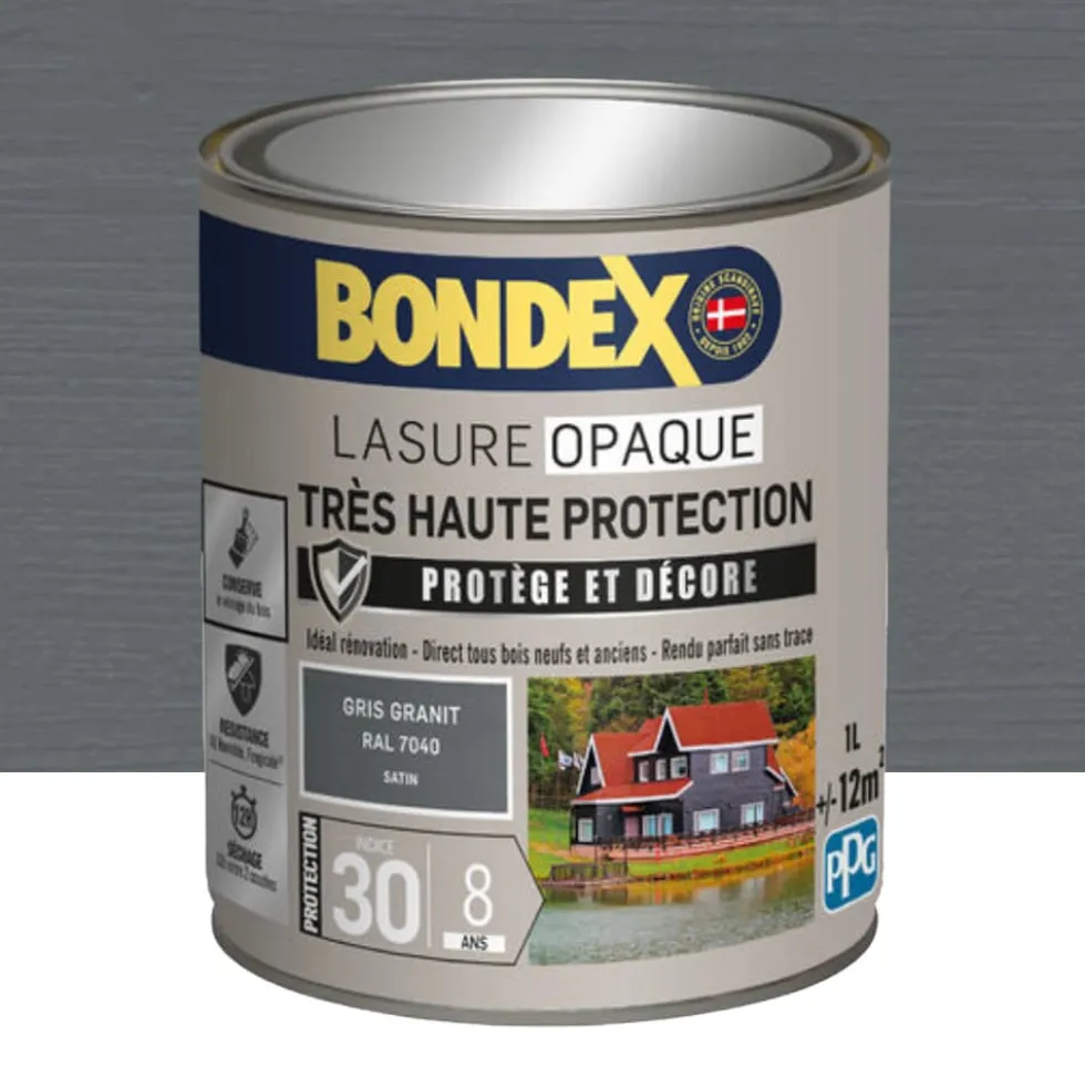 Lasure opaque BONDEX Très Haute Protection 8 ans Gris granit (ral 7040)