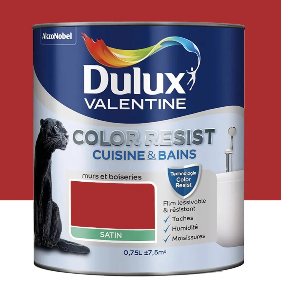 Peinture acrylique Dulux Valentine Color Resist Cuisine & Bains Rouge industriel