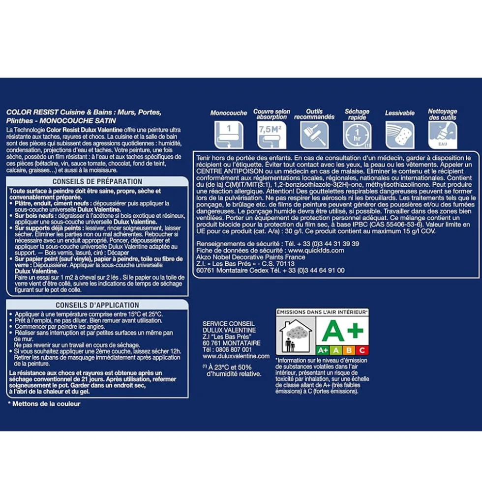 Peinture acrylique Dulux Valentine Color Resist Cuisine & Bains Anthracite