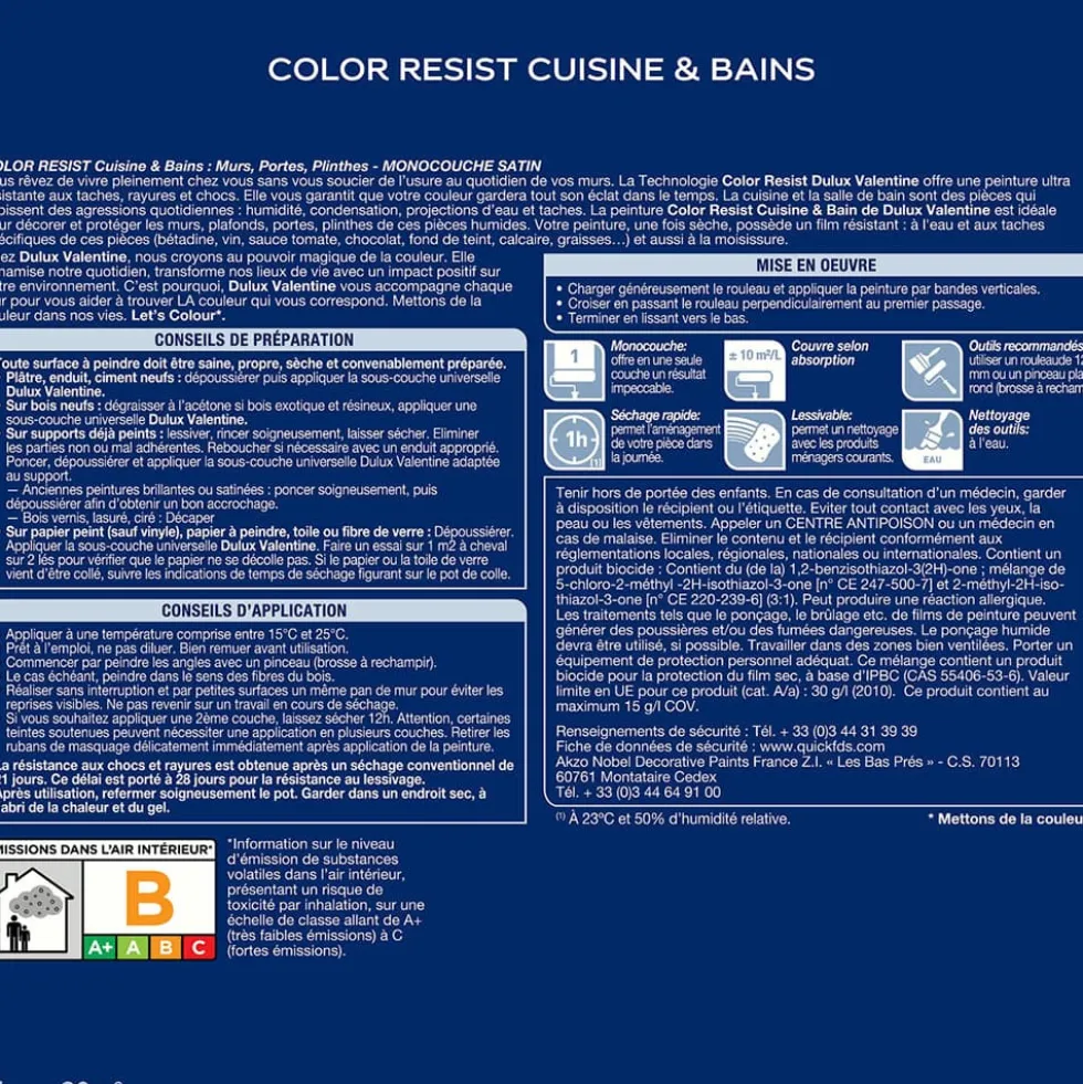 Peinture acrylique Dulux Valentine Color Resist Cuisine & Bains Terre Cendrée