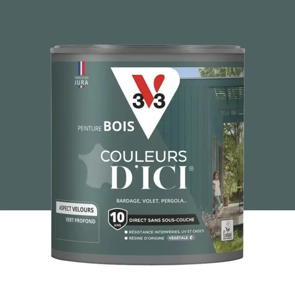 Peinture Acrylique pour Bois Extérieurs 10 ans V33 Couleurs d'ICI Velours Vert profond