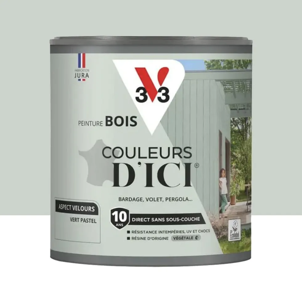 Peinture Acrylique pour Bois Extérieurs 10 ans V33 Couleurs d'ICI Velours Vert pastel