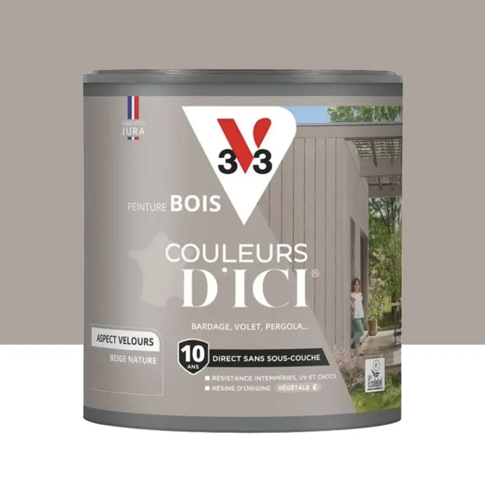 Peinture Acrylique pour Bois Extérieurs 10 ans V33 Couleurs d'ICI Velours Beige nature