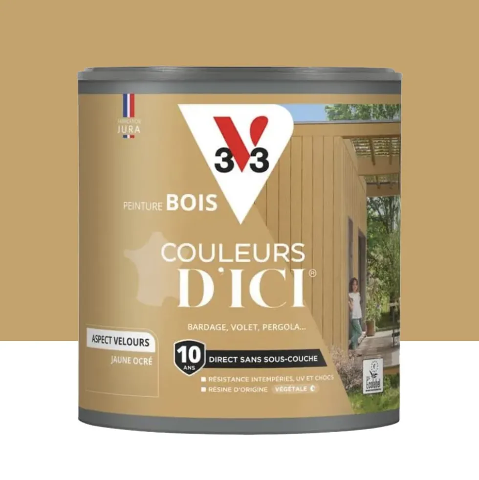 Peinture Acrylique pour Bois Extérieurs 10 ans V33 Couleurs d'ICI Velours Jaune ocré