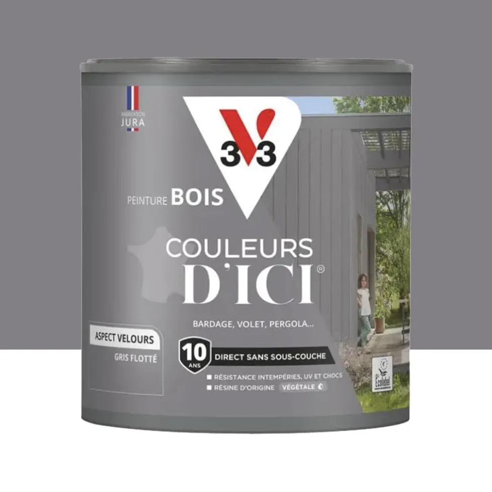 Peinture Acrylique pour Bois Extérieurs 10 ans V33 Couleurs d'ICI Velours Gris flotté