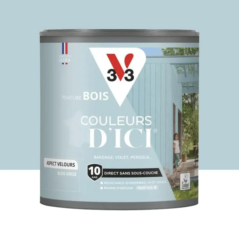 Peinture Acrylique pour Bois Extérieurs 10 ans V33 Couleurs d'ICI Velours Bleu grisé