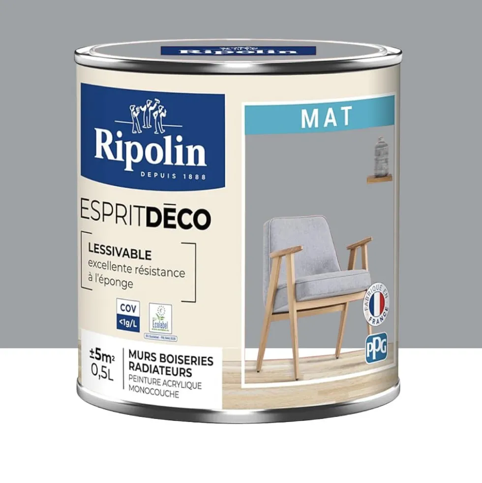 Peinture acrylique RIPOLIN Esprit Déco Mat Gris galet