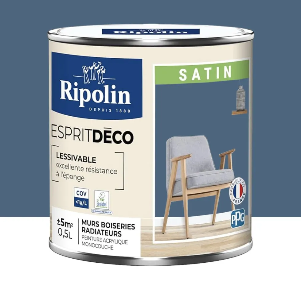 Peinture acrylique RIPOLIN Esprit Déco Satin Bleu seram