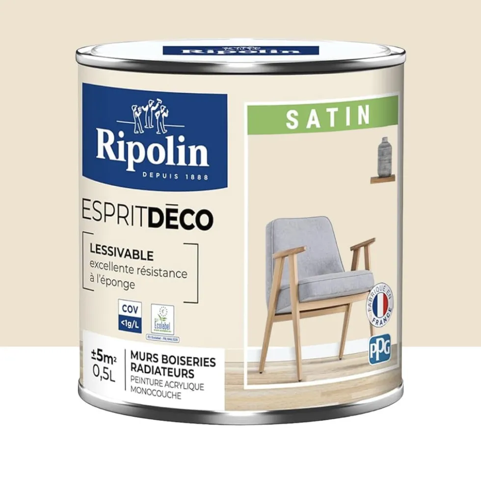 Peinture acrylique RIPOLIN Esprit Déco Satin Beige agate