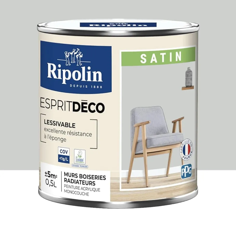 Peinture acrylique RIPOLIN Esprit Déco Satin Gris lomé