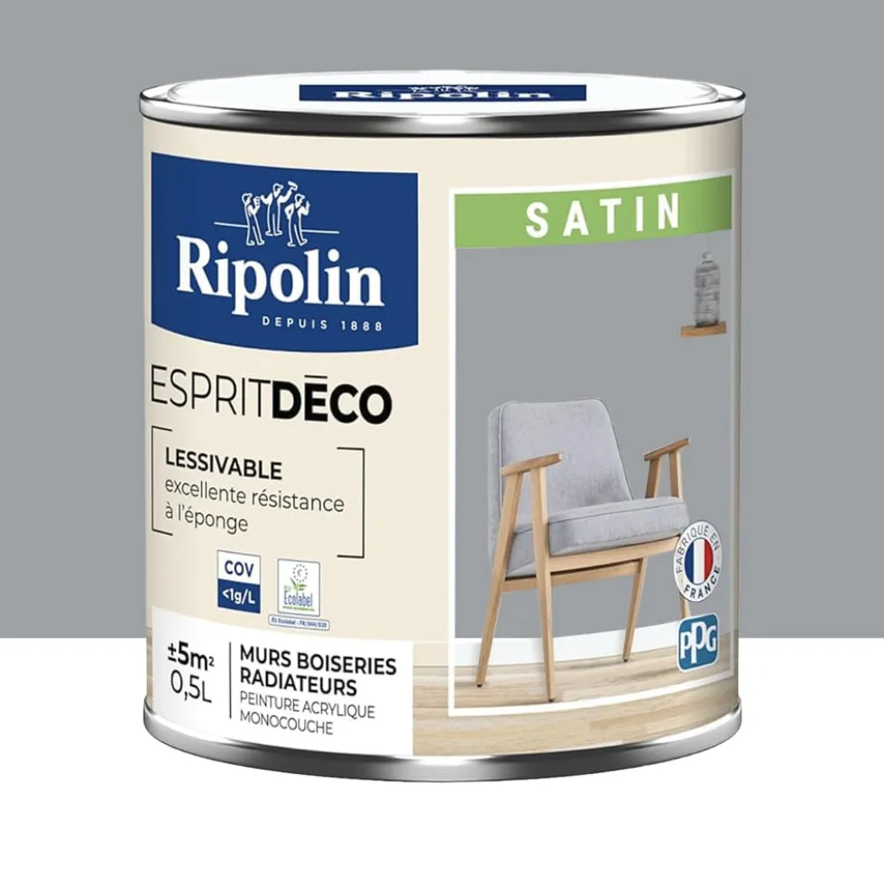 Peinture acrylique RIPOLIN Esprit Déco Satin Gris galet