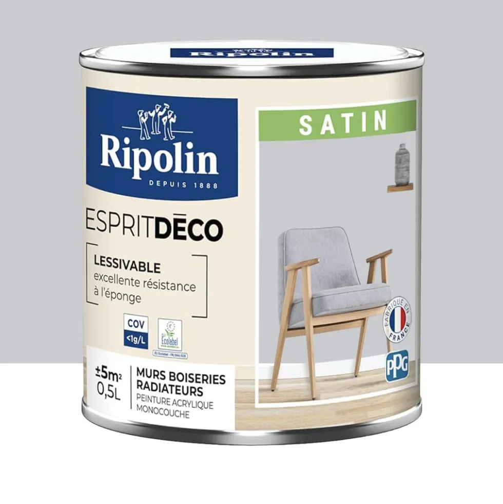 Peinture acrylique RIPOLIN Esprit Déco Satin Gris téléscope