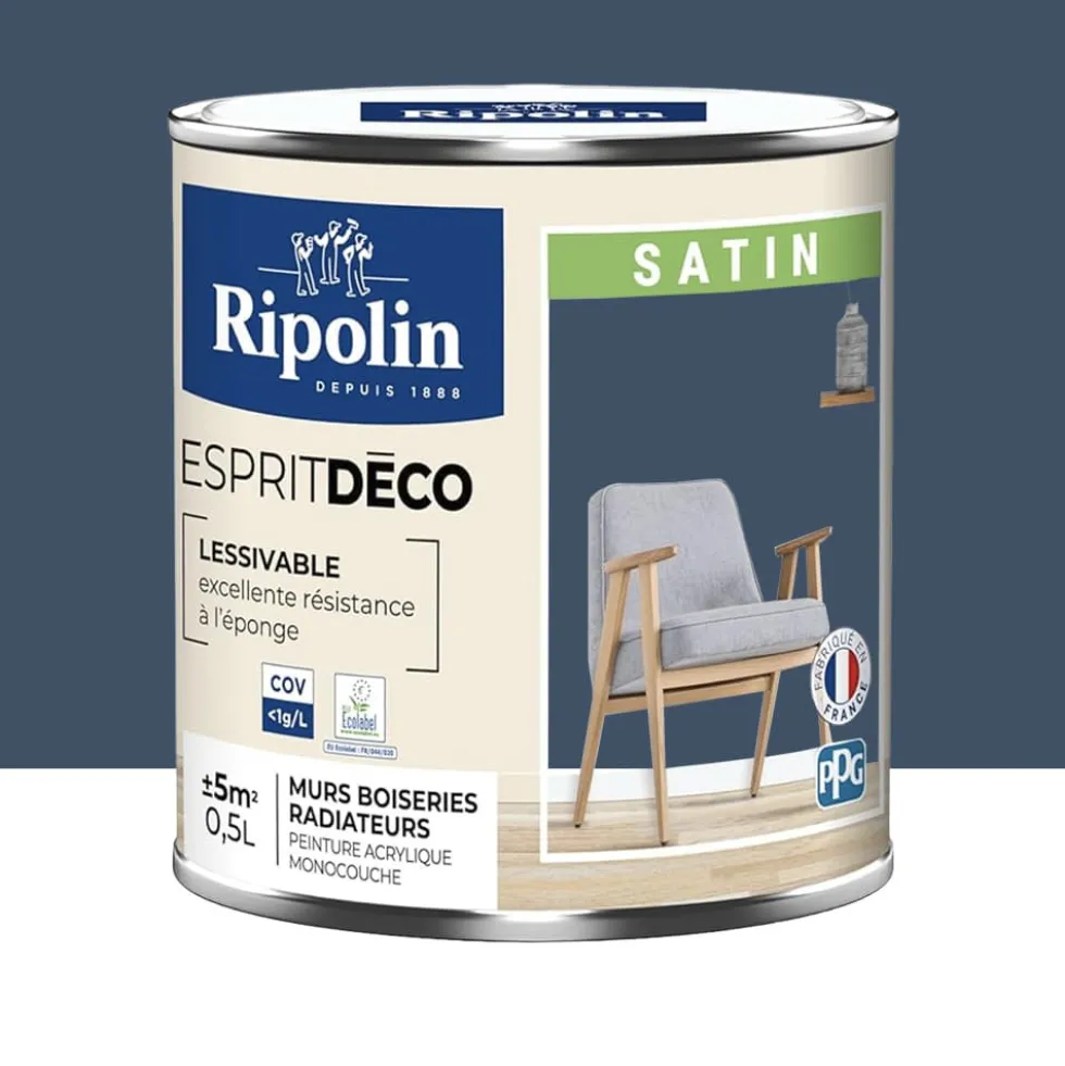 Peinture acrylique RIPOLIN Esprit Déco Satin Bleu de Béring