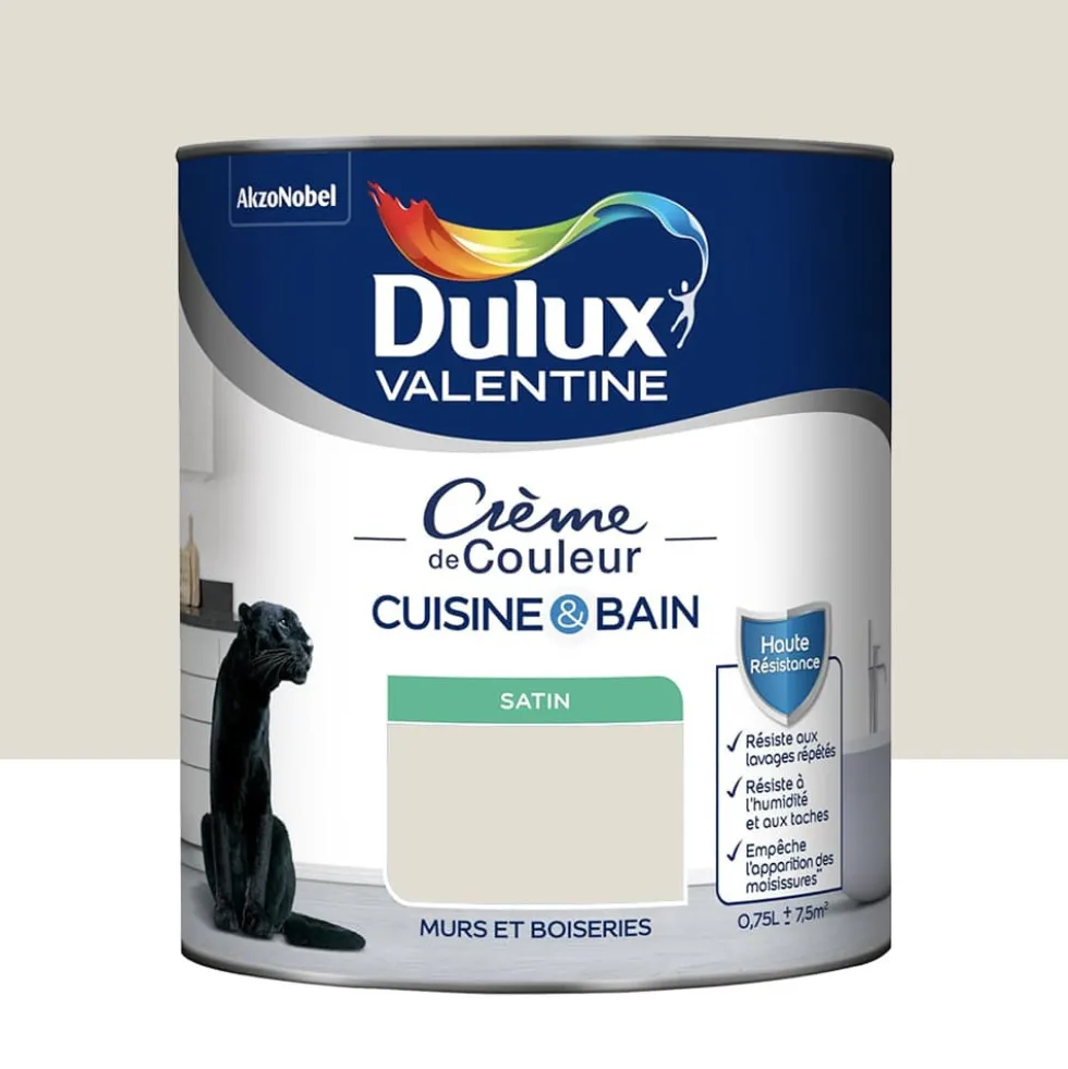 Peinture Cuisine & Bain DULUX VALENTINE Crème de Couleur Lin clair