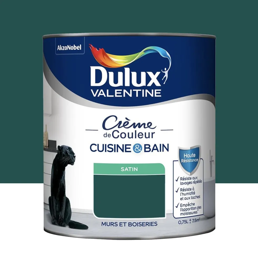 Peinture Cuisine & Bain DULUX VALENTINE Crème de Couleur Emeraude