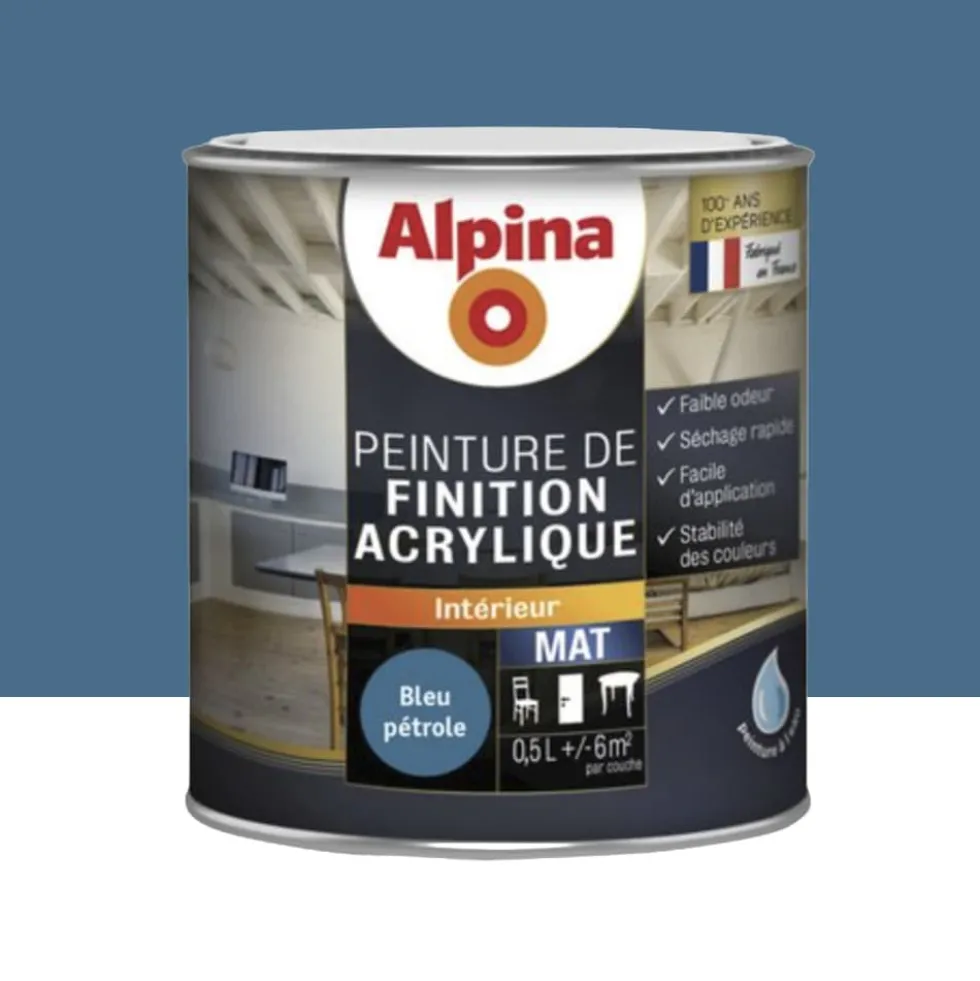 Peinture de finition boiseries intérieures acrylique Alpina Mat Bleu pétrole