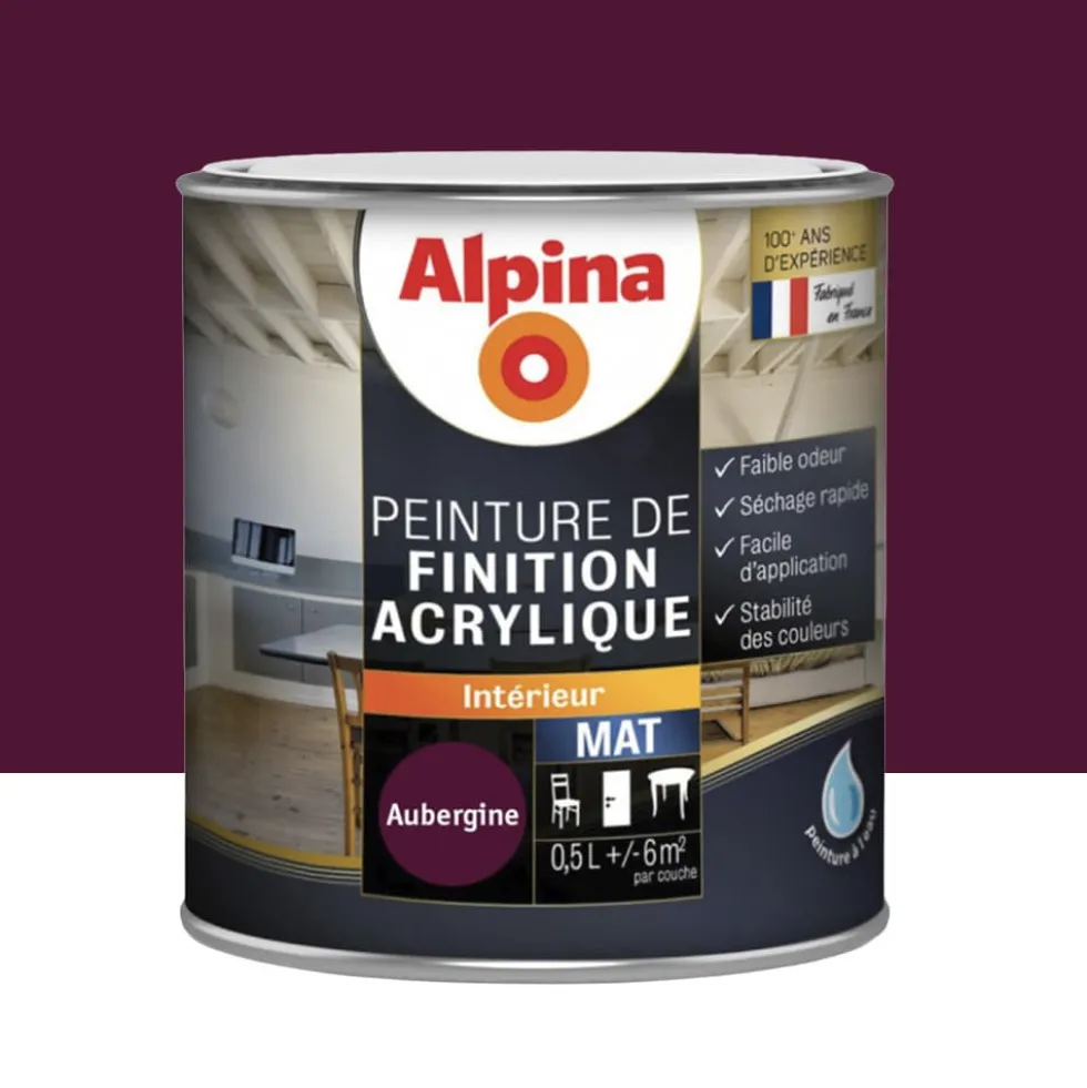 Peinture de finition boiseries intérieures acrylique Alpina Mat Aubergine
