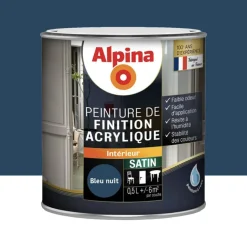 Peinture de finition boiseries intérieures acrylique Alpina Satin Bleu nuit