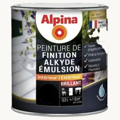 Peinture de finition pour boiseries intérieur-extérieur ALPINA Alkyde Emulsion Brillant Noir