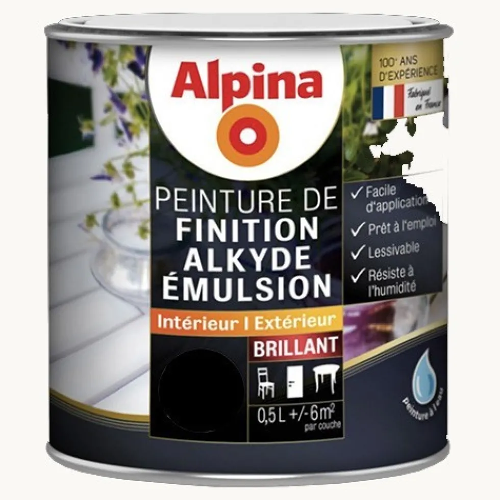 Peinture de finition pour boiseries intérieur-extérieur ALPINA Alkyde Emulsion Brillant Noir