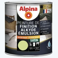Peinture de finition pour boiseries intérieur-extérieur ALPINA Alkyde Emulsion Satin Vert printemps