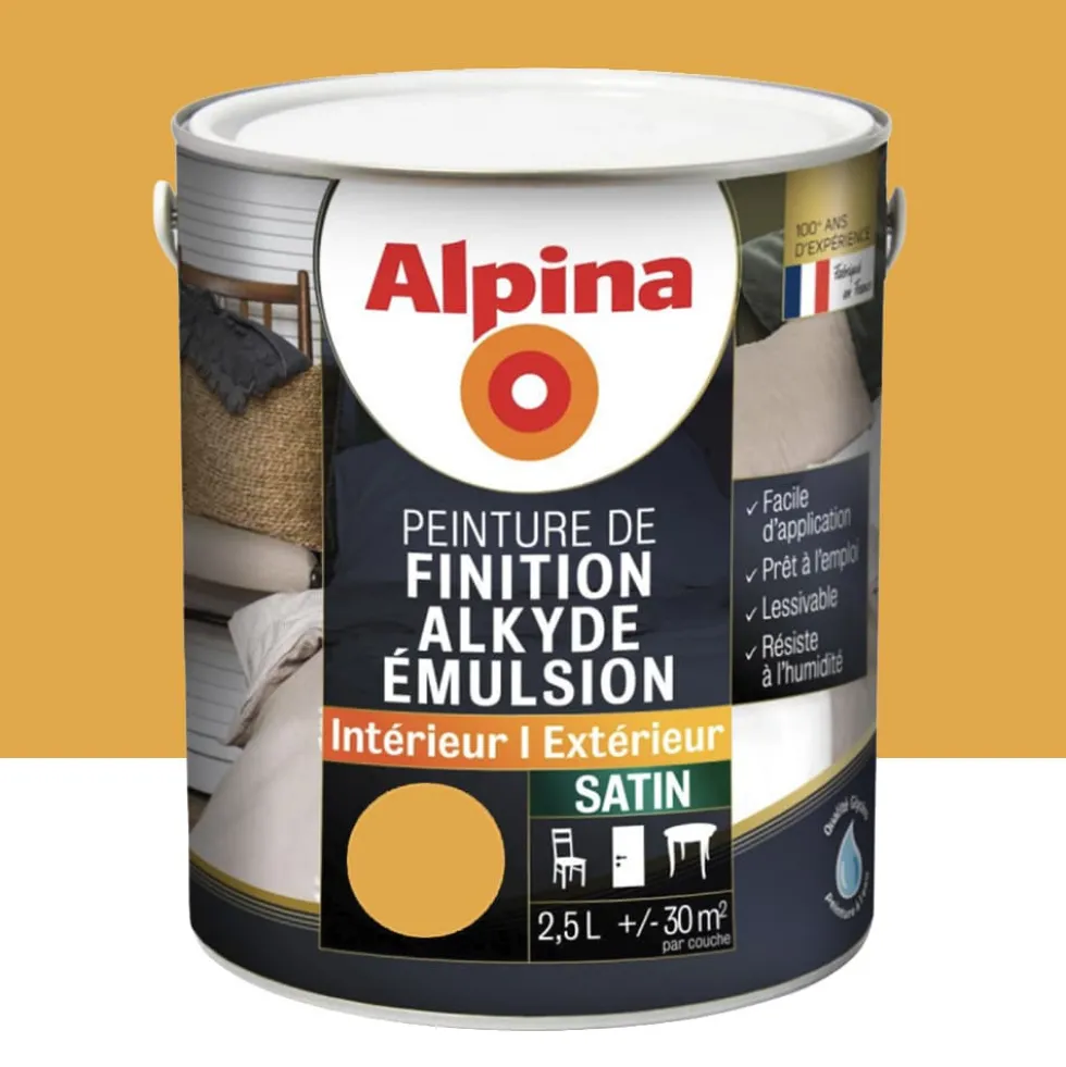 Peinture de finition pour boiseries intérieur-extérieur ALPINA Alkyde Emulsion Satin Miel
