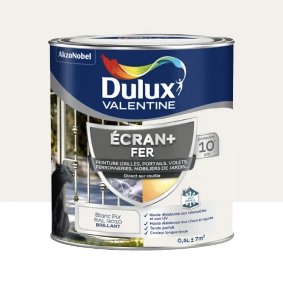 Peinture DULUX VALENTINE Ecran+ Fer Blanc pur