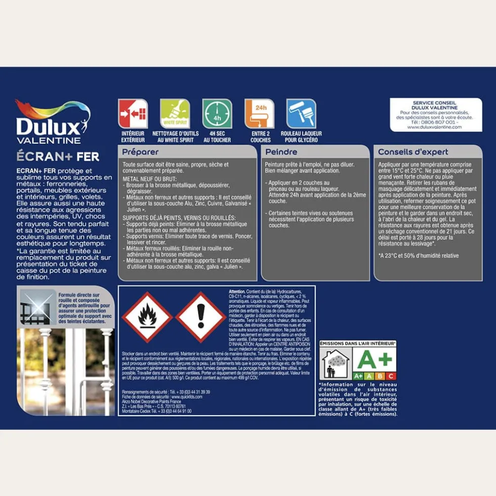 Peinture DULUX VALENTINE Ecran+ Fer Blanc perle