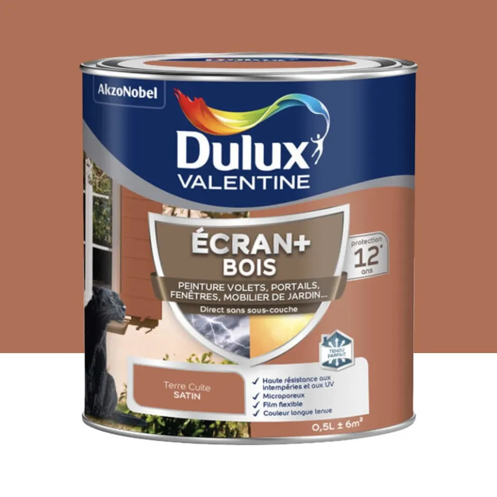Peinture DULUX VALENTINE Ecran+ Bois Terre cuite