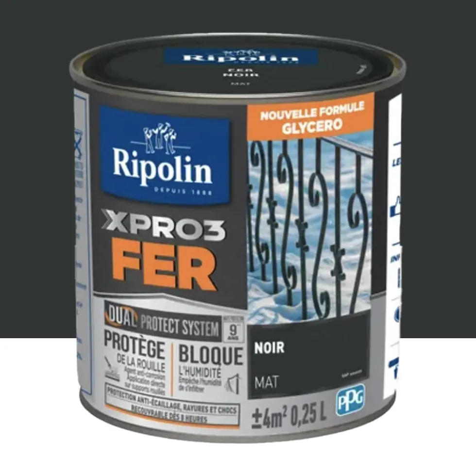 Peinture fer glycéro Ripolin XPRO3 Fer Mat Noir