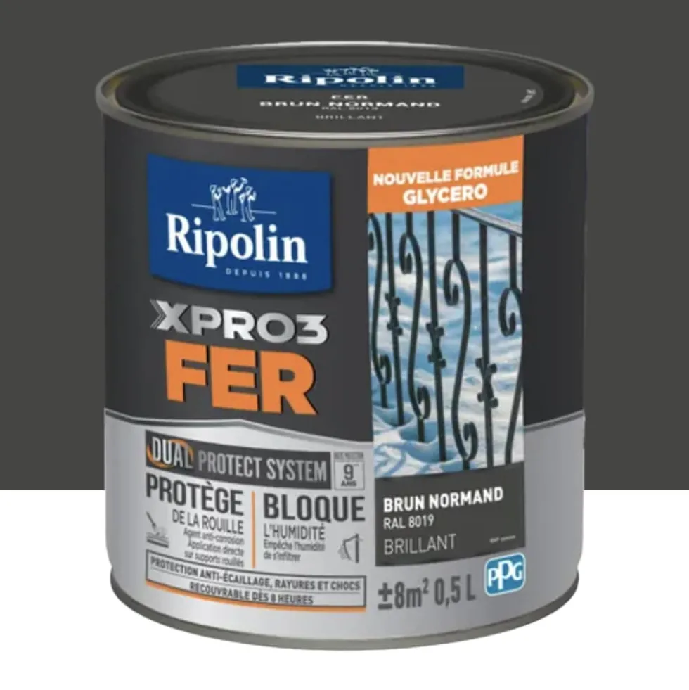 Peinture fer glycéro Ripolin XPRO3 Fer Brillant Brun Normand