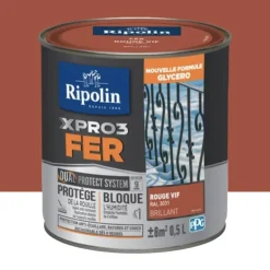 Peinture fer glycéro Ripolin XPRO3 Fer Brillant Rouge Vif