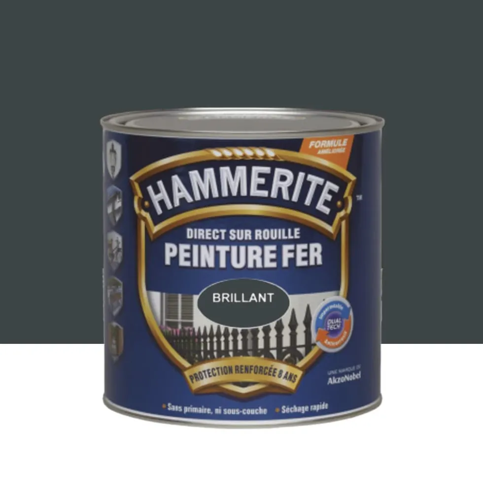 Peinture Fer Hammerite Direct sur Rouille Brillant Gris Anthracite
