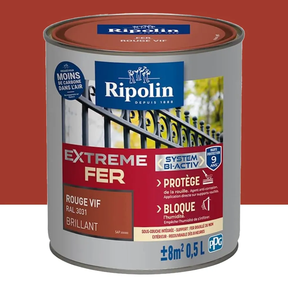 Peinture Fer RIPOLIN Extreme Fer Bi-Activ Rouge Vif