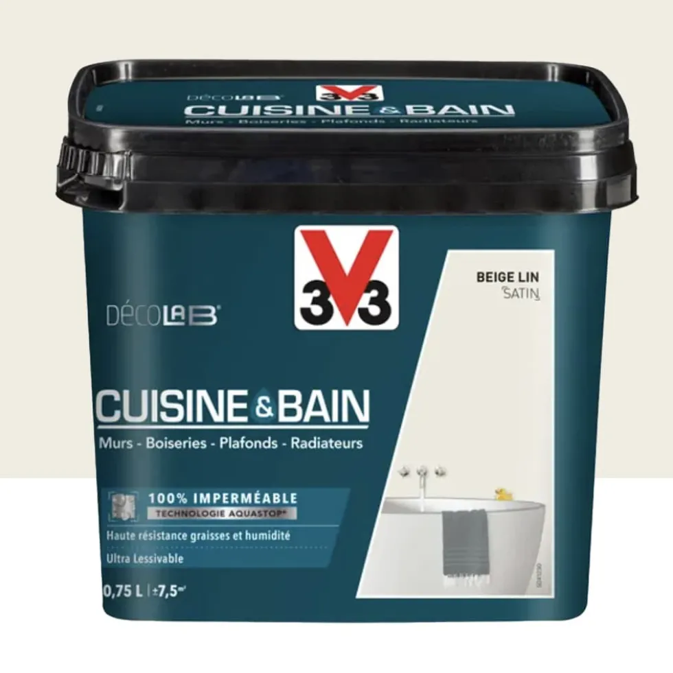 Peinture 100% imperméable Cuisine & bain V33 DécoLAB Beige lin