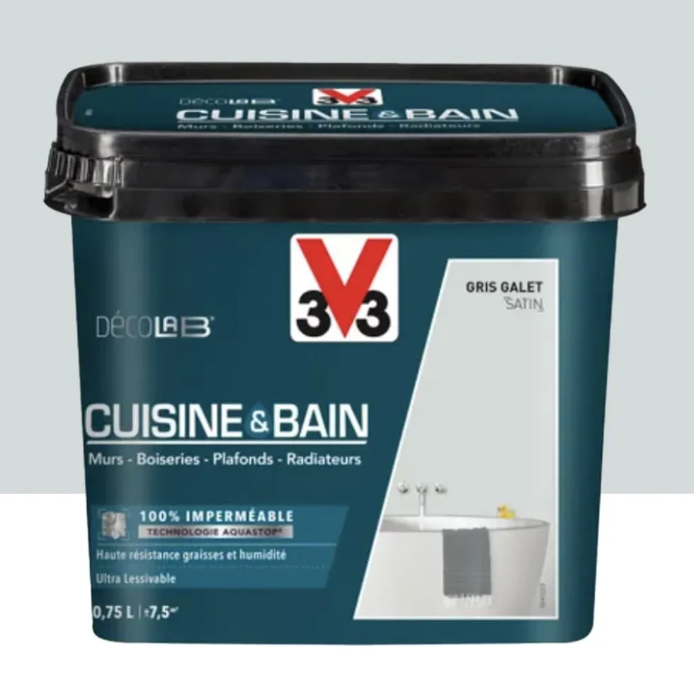 Peinture 100% imperméable Cuisine & bain V33 DécoLAB Gris galet
