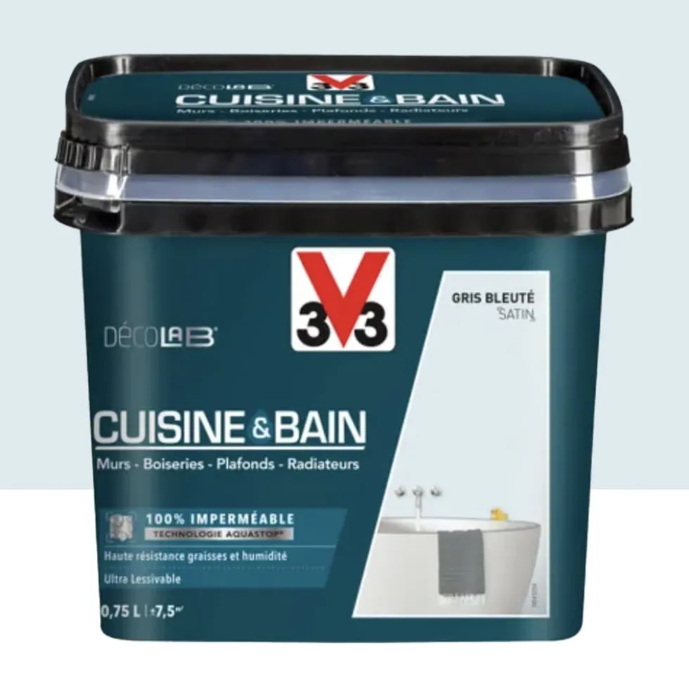 Peinture 100% imperméable Cuisine & bain V33 DécoLAB Gris bleuté