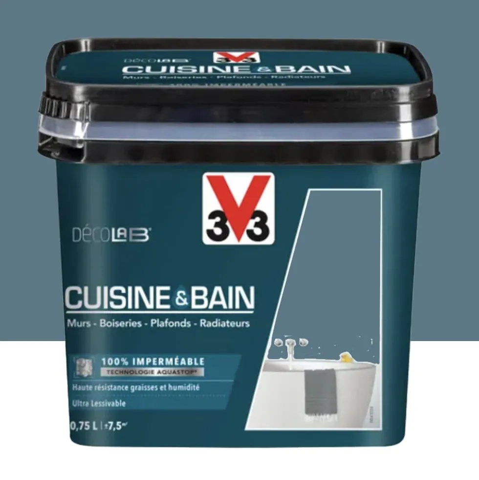 Peinture 100% imperméable Cuisine & bain V33 DécoLAB Bleu Profond