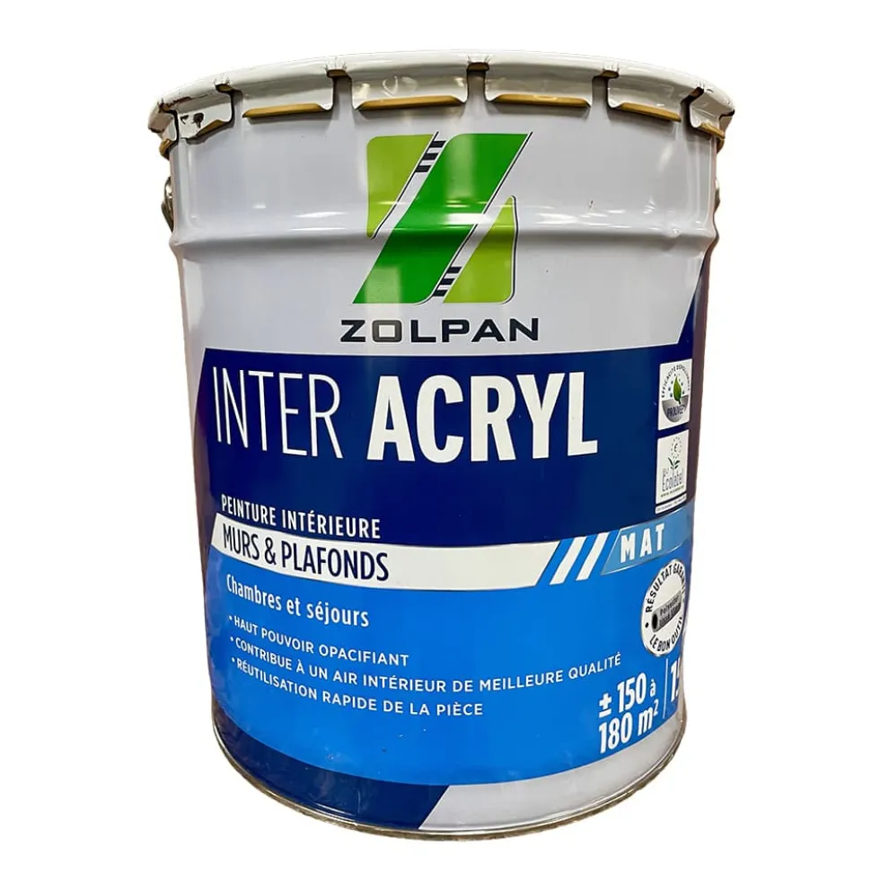 Peinture intérieure dépolluante pour murs & plafonds ZOLPAN Inter Acryl Mat 15L