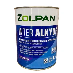 Peinture intérieure haute résistance pour murs, plafonds et boiseries ZOLPAN Inter Alkyde Velours 3L