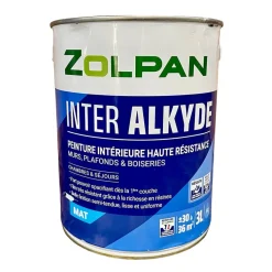 Peinture intérieure haute résistance pour murs, plafonds et boiseries ZOLPAN Inter Alkyde Mat 3L