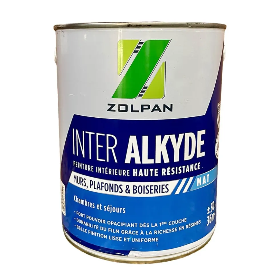 Peinture intérieure haute résistance pour murs, plafonds et boiseries ZOLPAN Inter Alkyde Mat 3L
