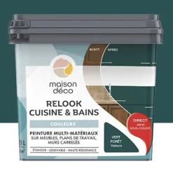 Peinture multi-matériaux sur meubles, plans de travail, murs carrelés MAISON DÉCO Relook Cuisine & Bains Vert forêt