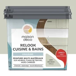 Peinture multi-matériaux sur meubles, plans de travail, murs carrelés MAISON DÉCO Relook Cuisine & Bains Vert céladon