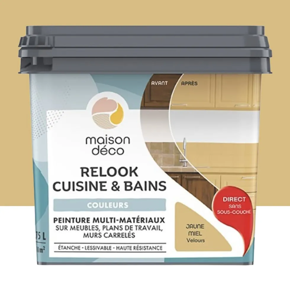Peinture multi-matériaux sur meubles, plans de travail, murs carrelés MAISON DÉCO Relook Cuisine & Bains Jaune miel